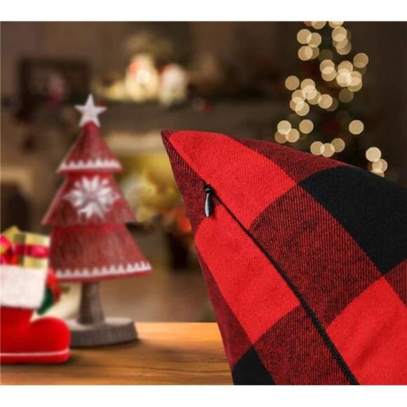 4TH Emotion Set of 2 Christmas Buffalo Check Plaid Throw Pillow Covers Cushion - Picture 3 of 7